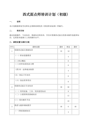 西式面点师培训计划