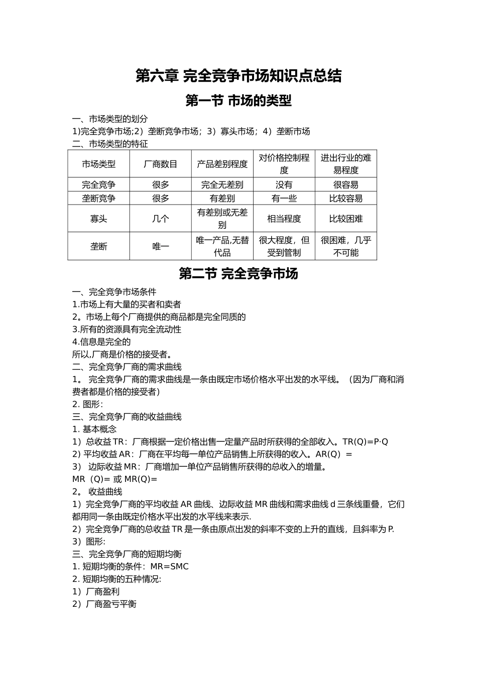 西方经济学完全竞争市场知识点总结_第1页
