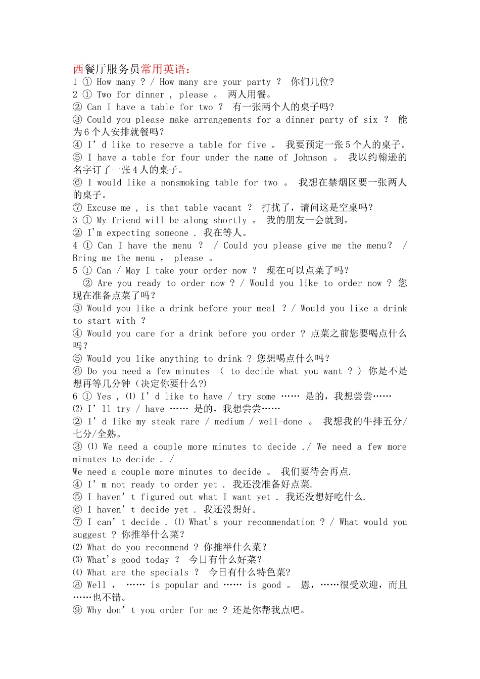 西餐厅常用英语_第1页