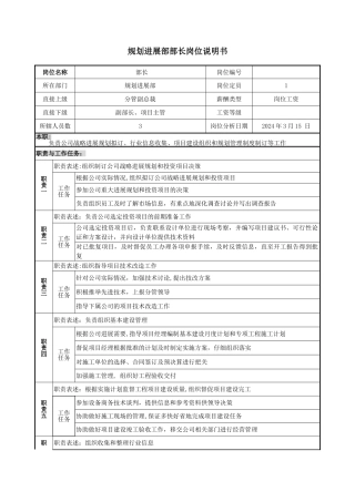 规划发展部岗位说明书-