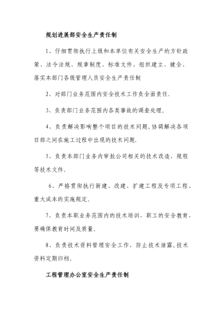 规划发展部安全生产责任制