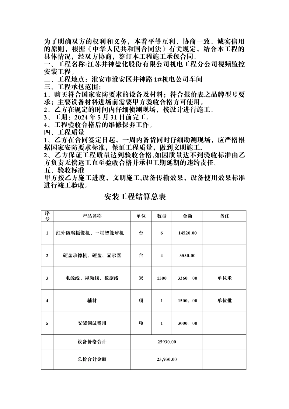 视频监控安装工程结算书_第2页