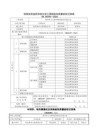 视频监控系统分项工程检验批质量验收记录表