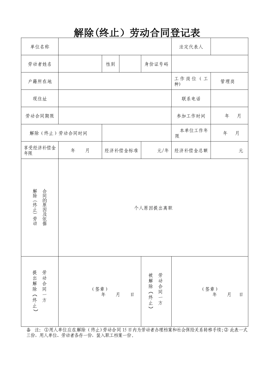 解除劳动合同登记表_第1页