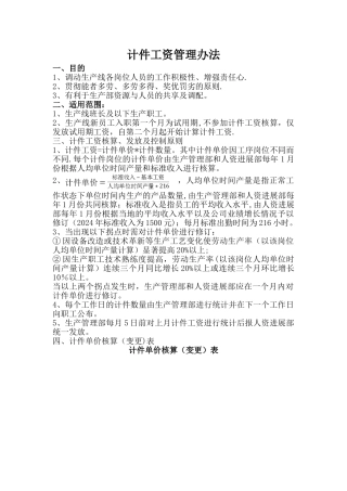计件工资管理制度