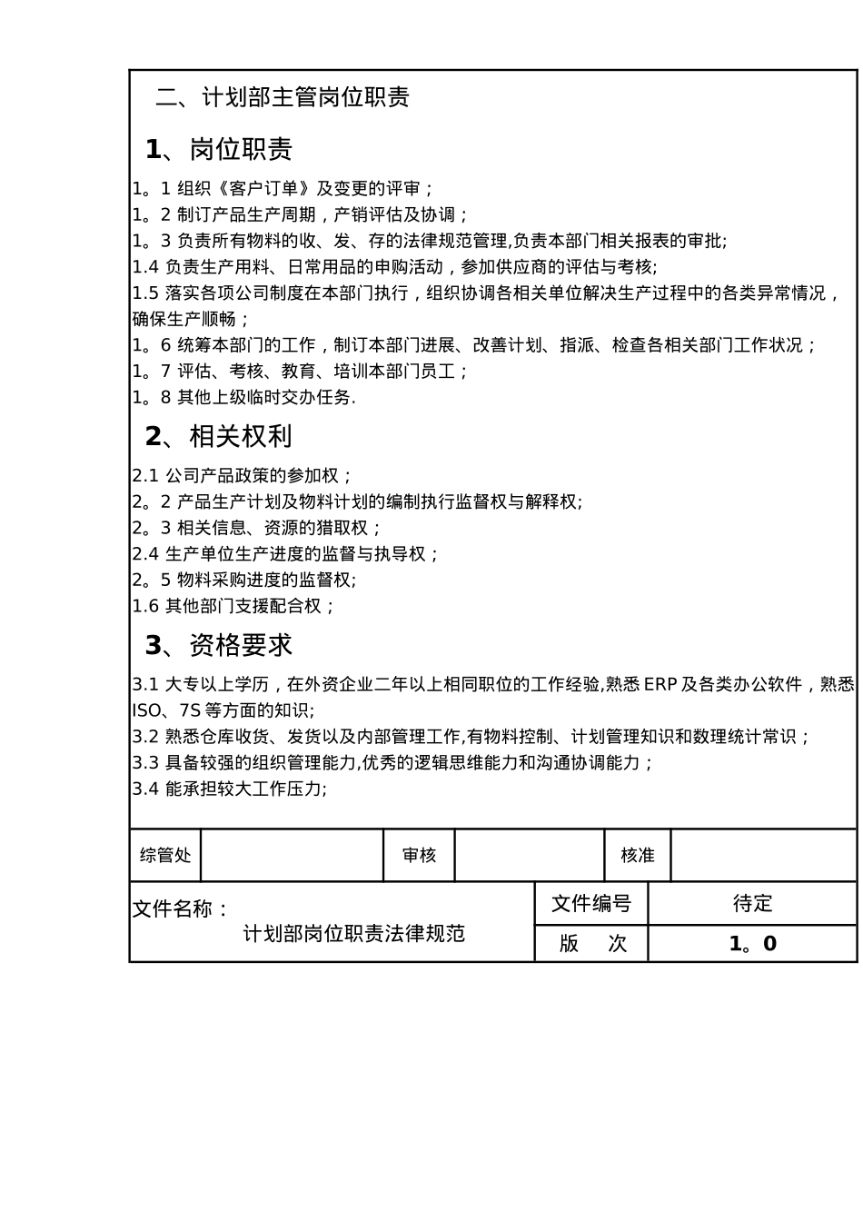 计划部岗位职责规范_第3页