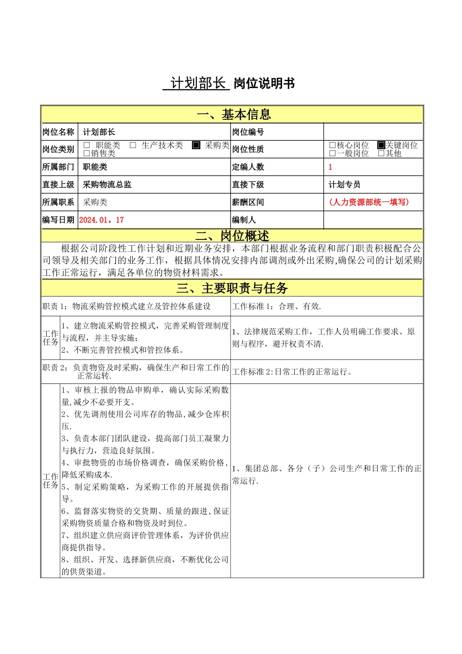 计划部部长岗位职责说明书-(2)_第1页