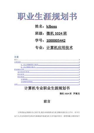 计算机专业职业生涯规划书13005