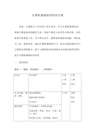 计算机基础知识培训方案