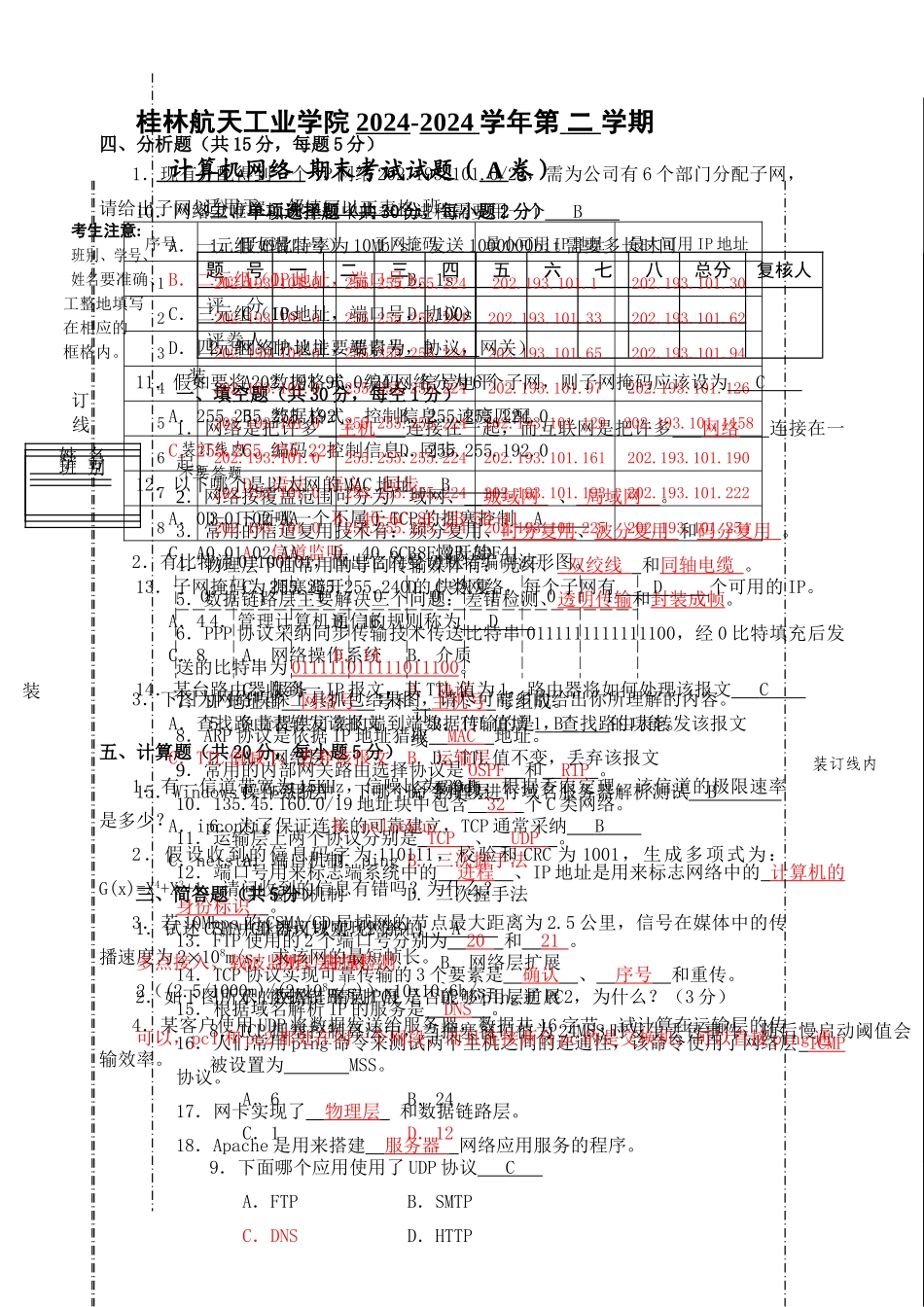 计算机网络(A)试卷_第1页