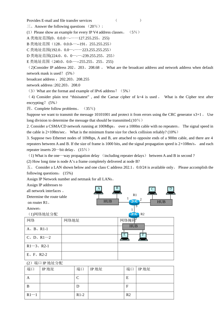 计算机网络期末考试试题及答案总_第2页