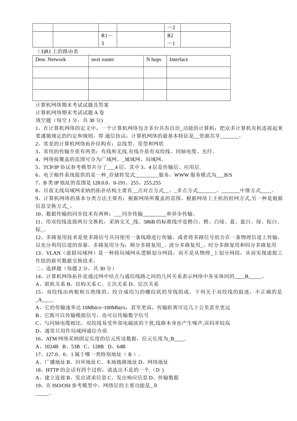 计算机网络期末考试试题及答案总_第3页
