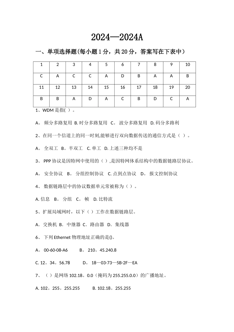 计网试卷汇总_第1页