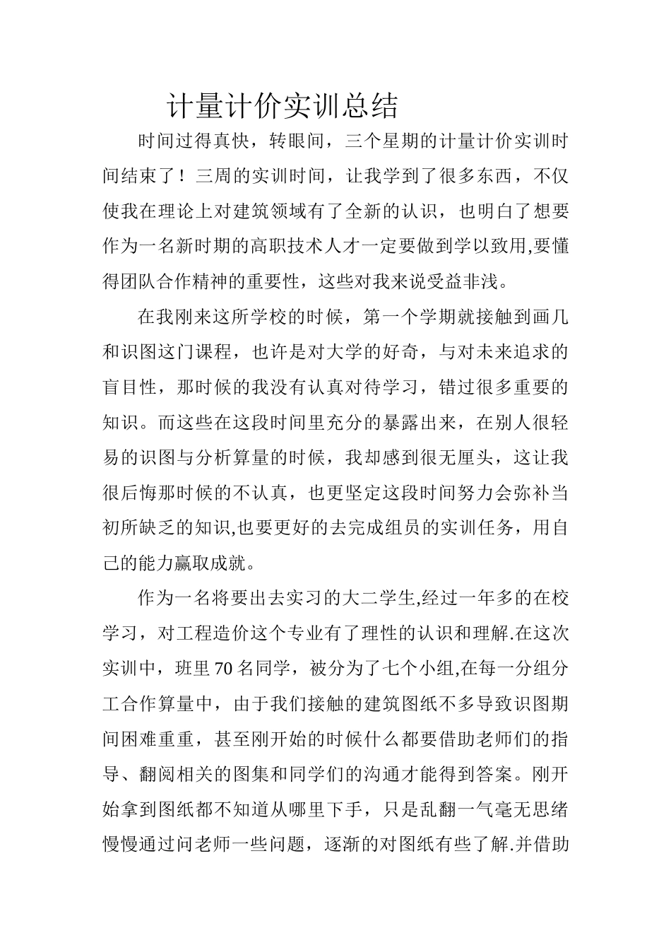 计量计价实训总结_第1页