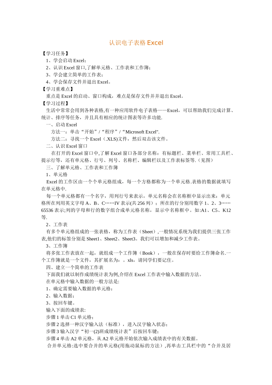 认识电子表格excel_第1页