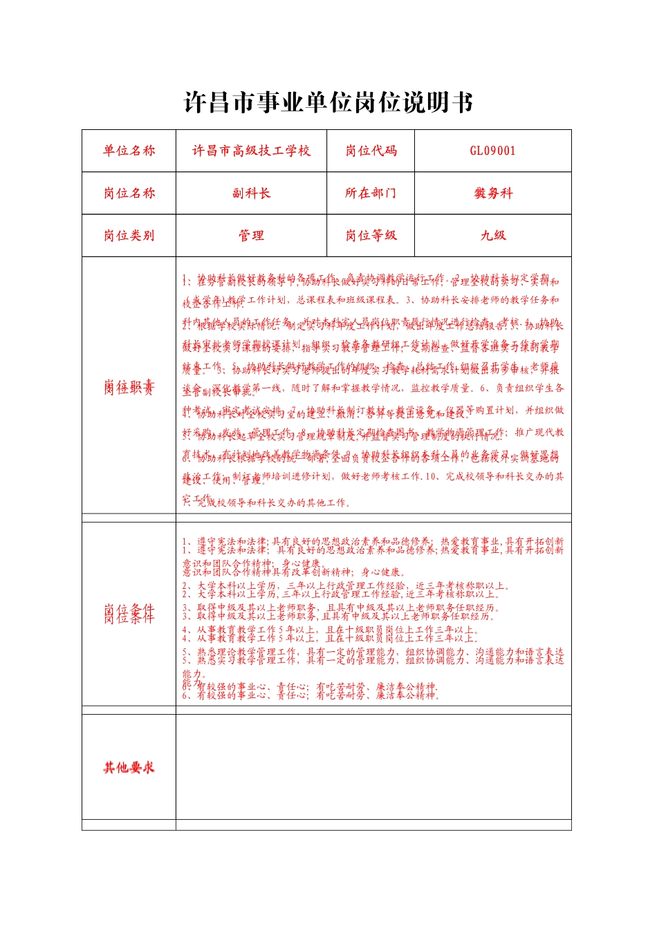 许昌市事业单位岗位说明书_第3页