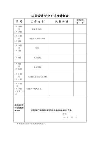 论文进度计划表