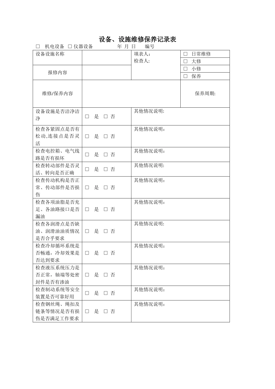 设备、设施维修保养记录表_第1页