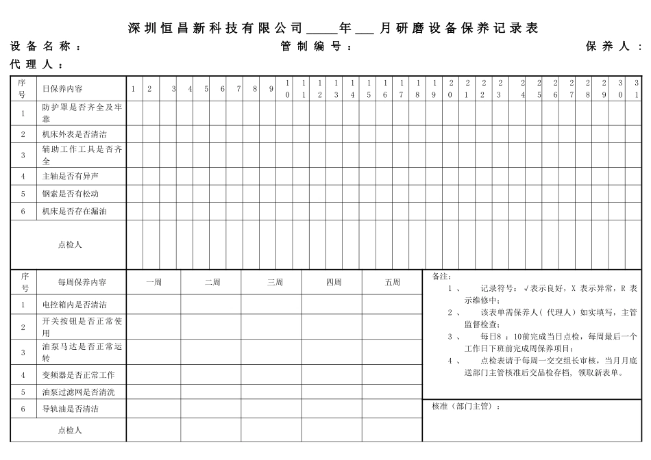 设备保养记录表_第1页