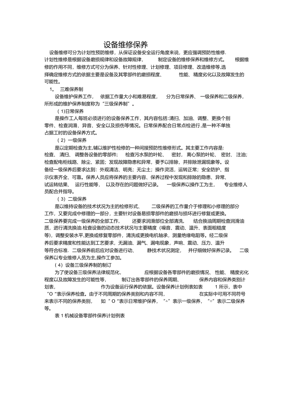 设备保养维修的基本方案_第1页