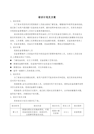设备培训计划及方案