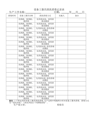设备工器具清洗消毒记录表