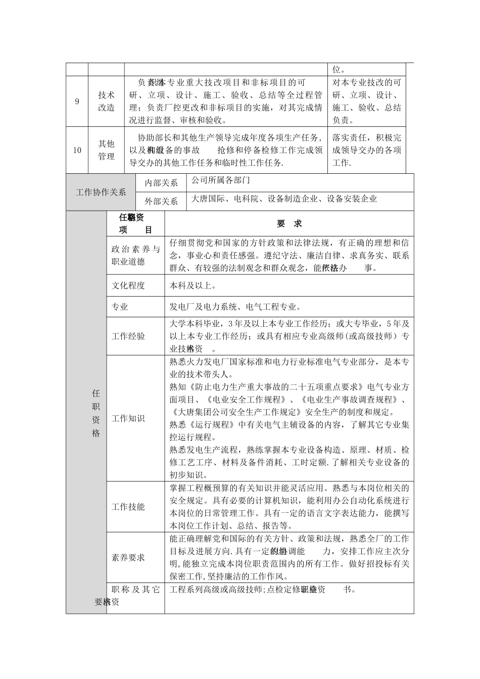 设备工程部电气点检长岗位说明书_第3页