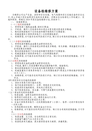 设备检维修方案
