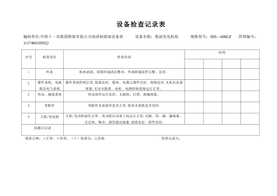 设备检查记录表(每台设备对应一个表格)_第2页