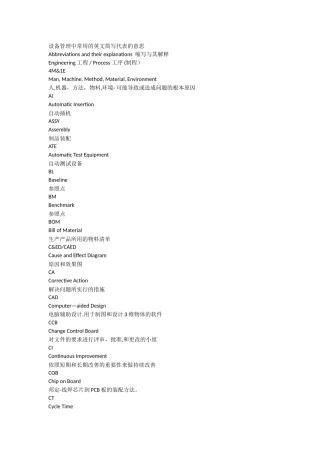 设备管理中常用的英文简写