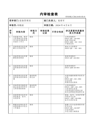 设备管理员内审检查表