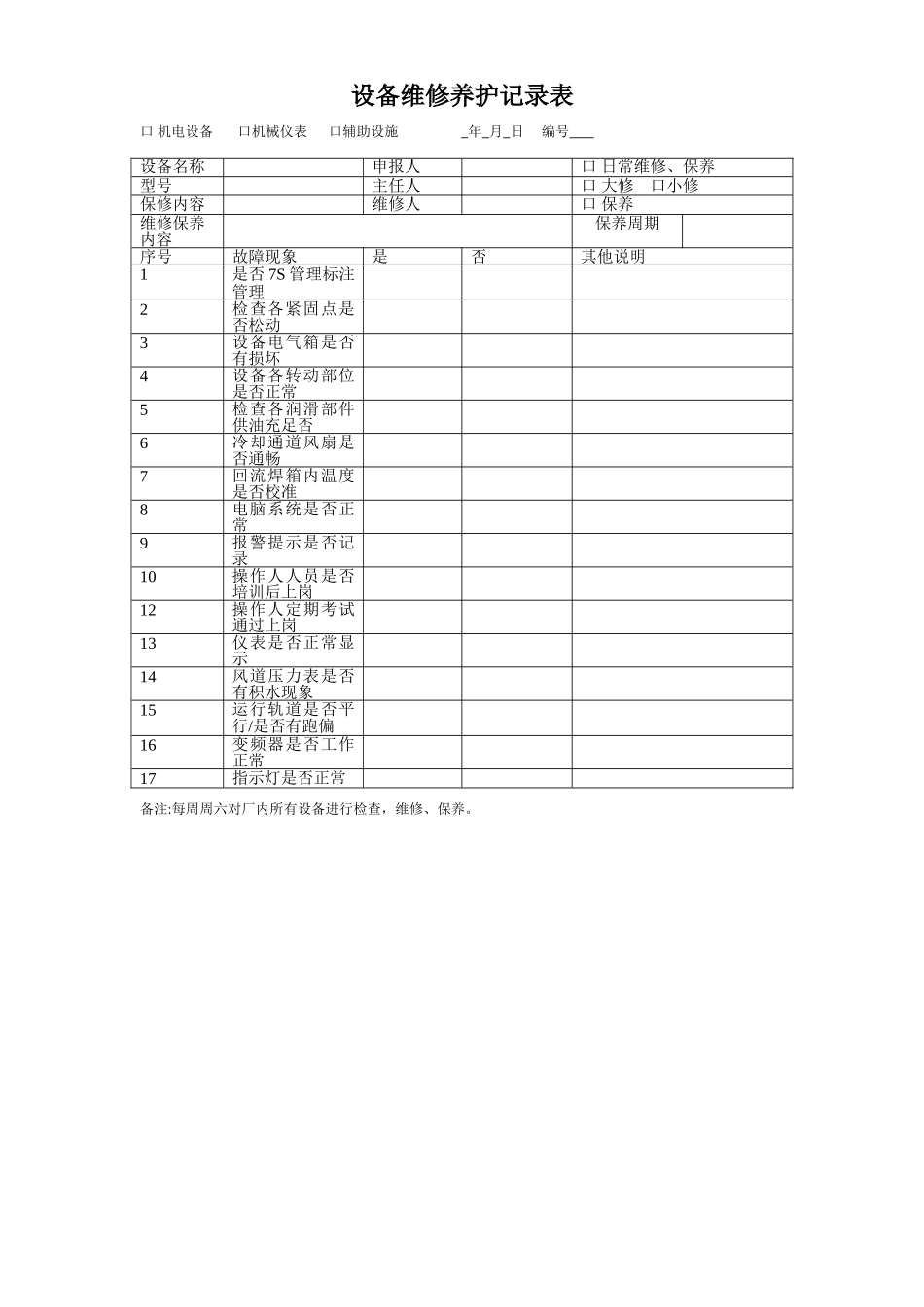 设备维修保养记录表_第1页