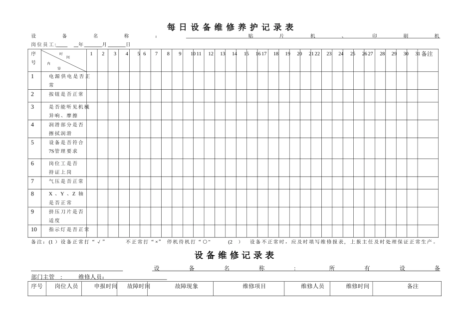设备维修保养记录表_第2页