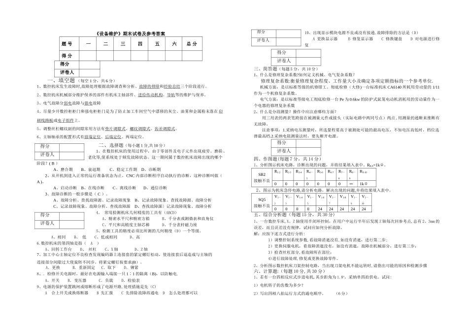 设备维护试卷及答案_第1页