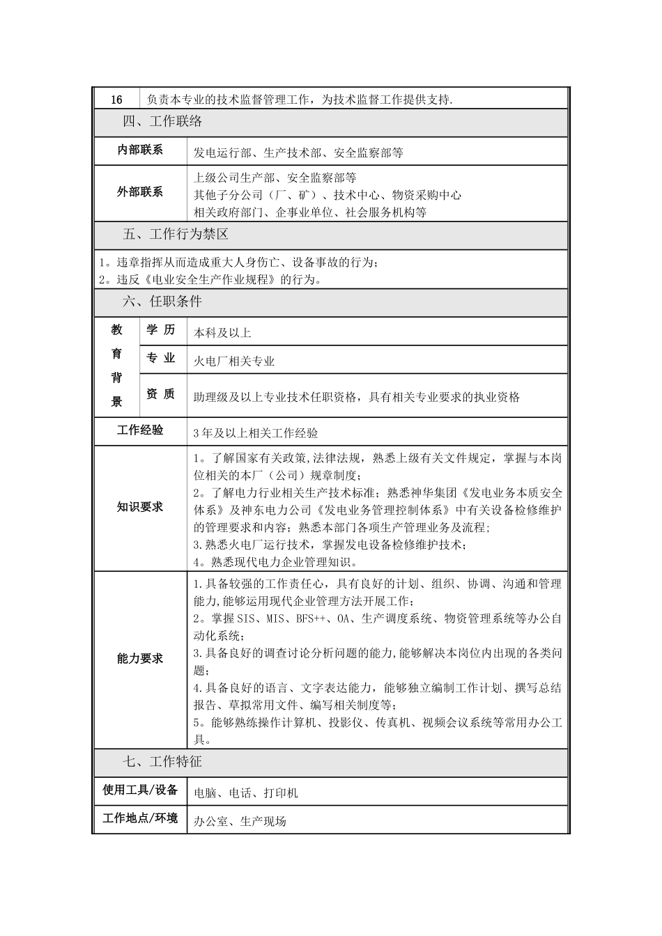 设备维护部锅炉专业主管职位说明书_第2页