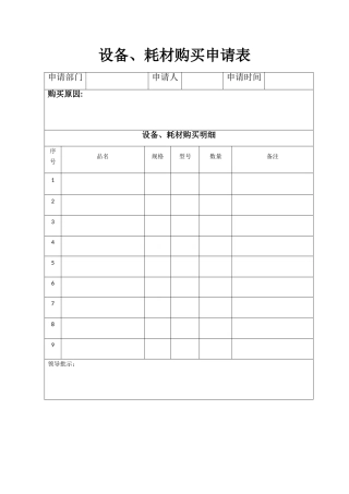 设备耗材购买申请表