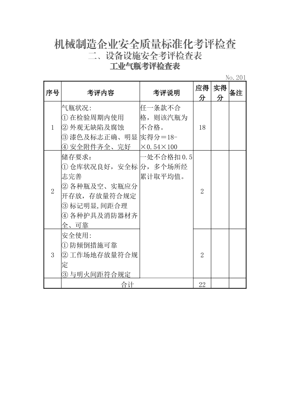 设备设施安全考评检查表_第1页
