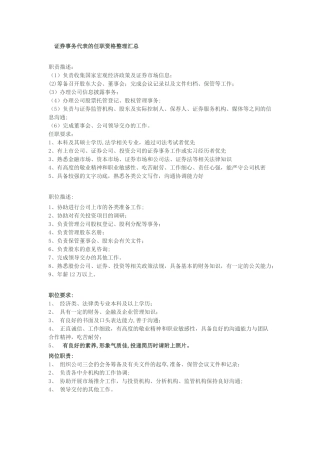 证券代表职责招聘要求合辑