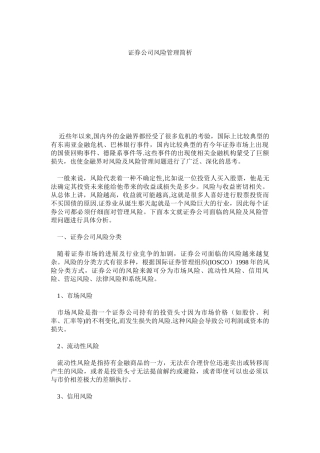 证券公司风险管理简析