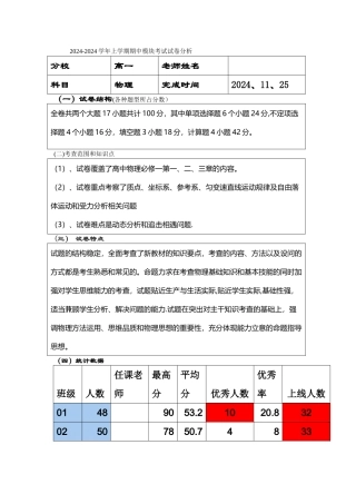 试卷分析模板高一物理