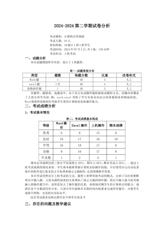 试卷分析计算机应用基础