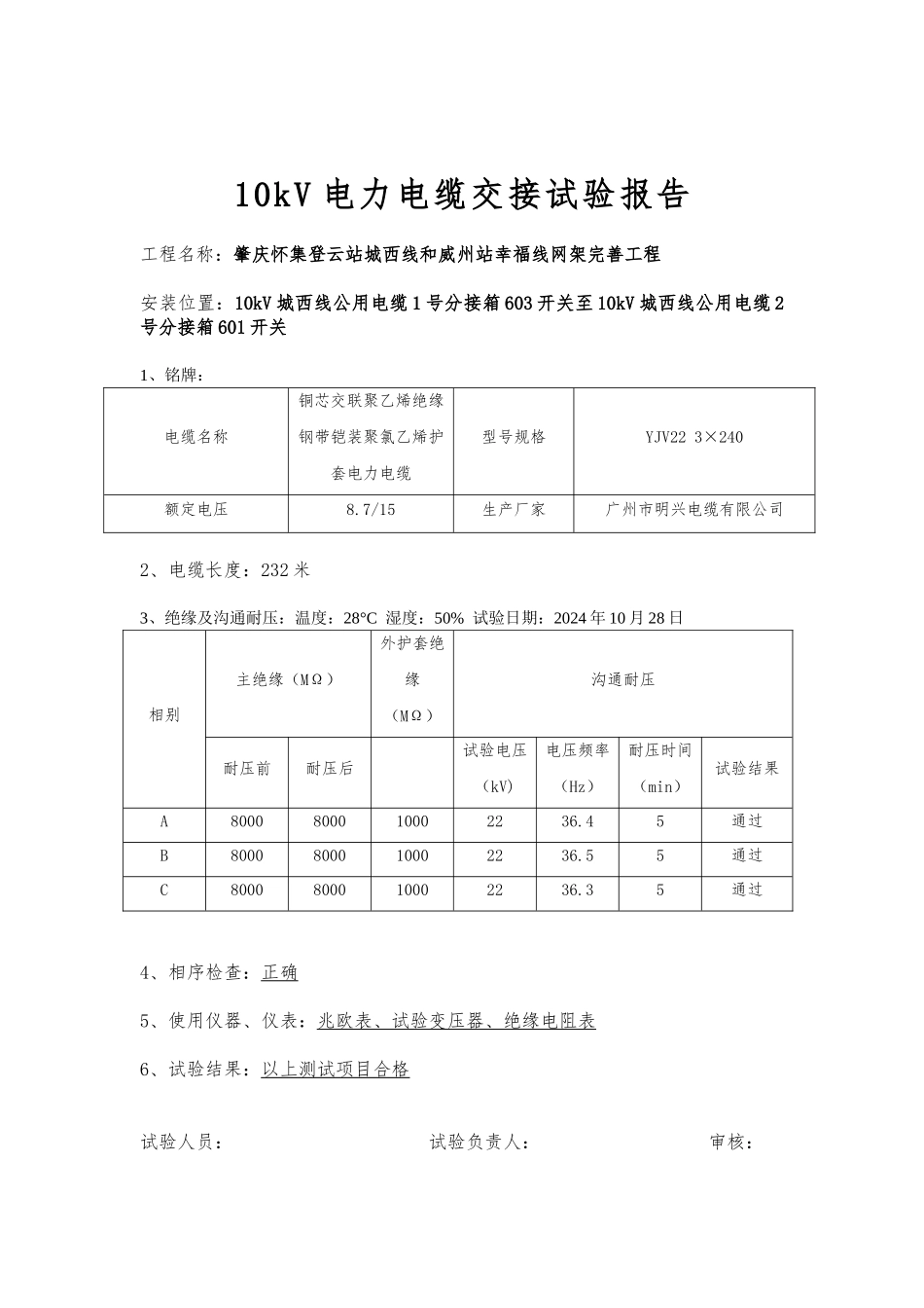 10kV电力电缆试验报告_第3页