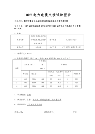 10kV电力电缆试验报告