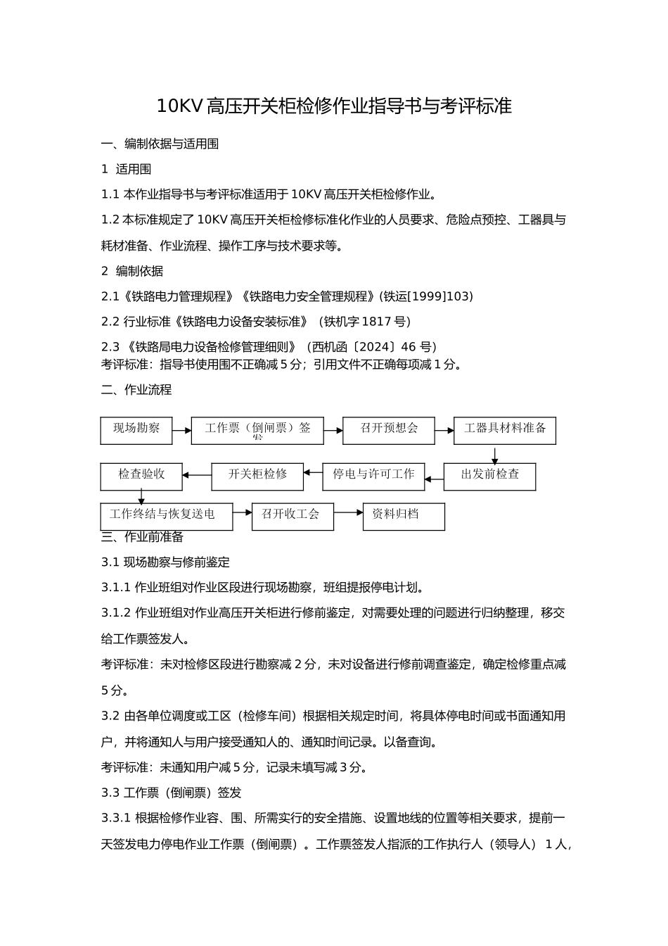 10KV高压开关柜检修作业指导书与考评标准_第1页