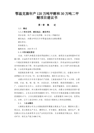 120万吨甲醇项目建议书