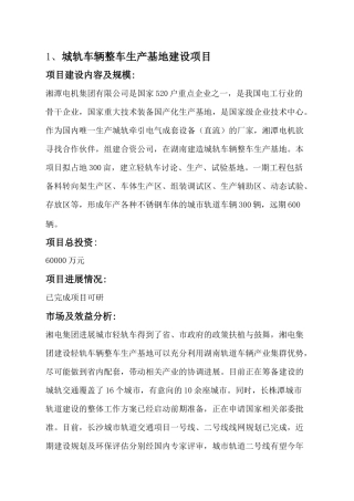 1、城轨车辆整车生产基地建设项目