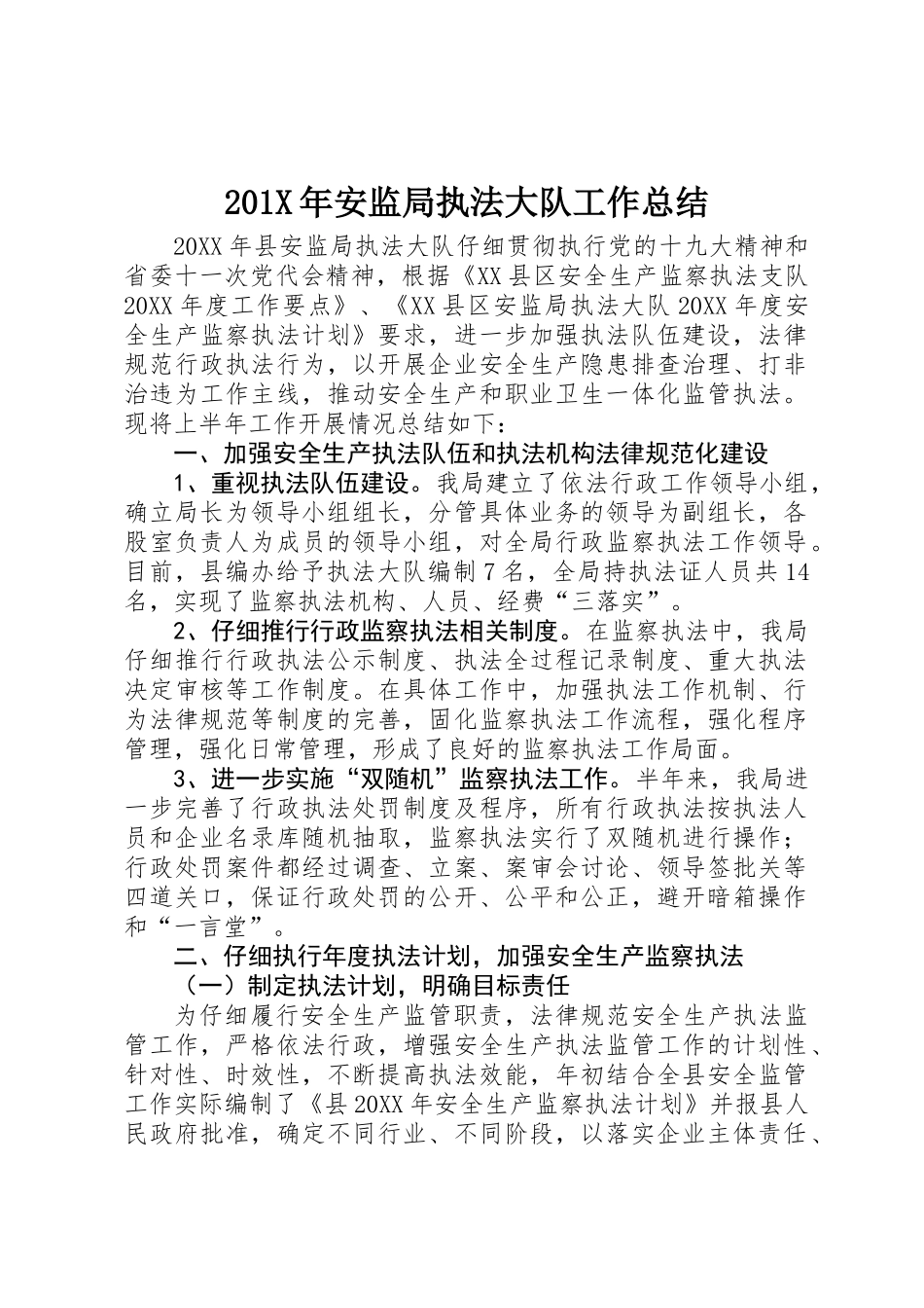 201X年安监局执法大队工作总结_第1页