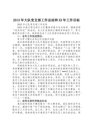 201X年大队党支部工作总结和XX年工作目标