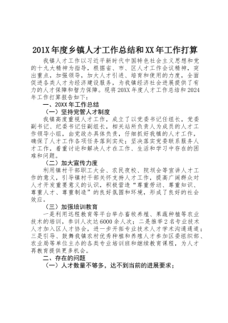 201X年度乡镇人才工作总结和XX年工作打算