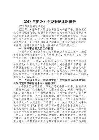 201X年度公司党委书记述职报告